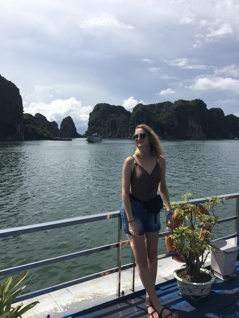 Woman travelling alone in Ha Long Bay Vietnam