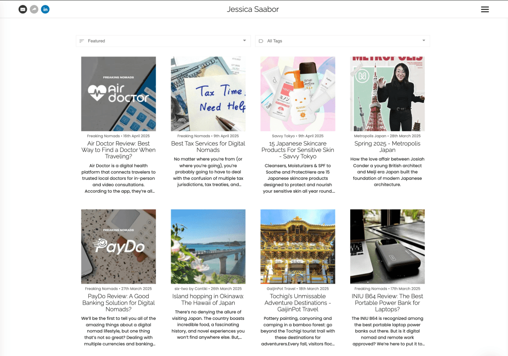 Screenshot of a content writing journo portfolio